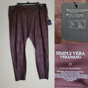 NEW 2X FAUX LEATHER HI RISE VERA WANG SLIMMING BROWN BURGUNDY PANTS LEGGINGS NWT